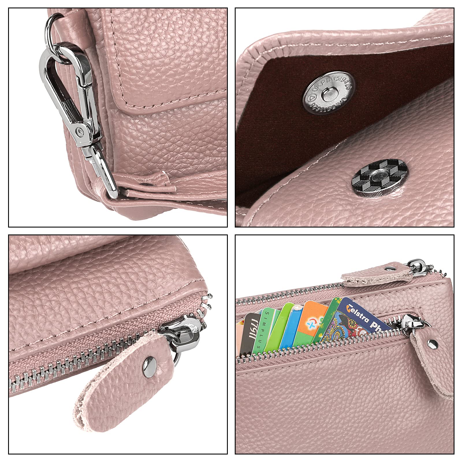 Uromee Wristlet Wallet Clutch Purses for Women Genuine Leather RFID Crossbody Bag Card Holder Detachable Shoulder Strap