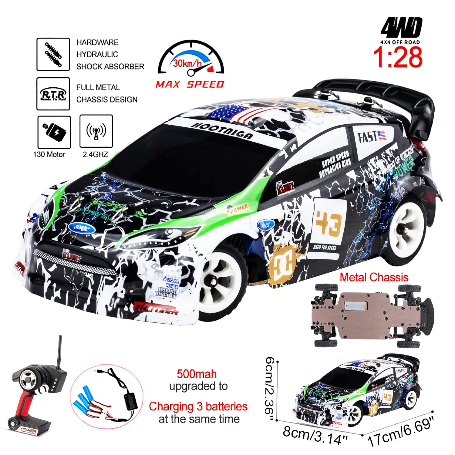 LEOSO Wltoys K989 RC Car 3pcs Upgraded 500mah Battery 1/28 RC Car 2.4G Remote Control Cars 4WD Tabletop Drift Rc Car 30km/h Mini RC Drift Car for Kids Gifts