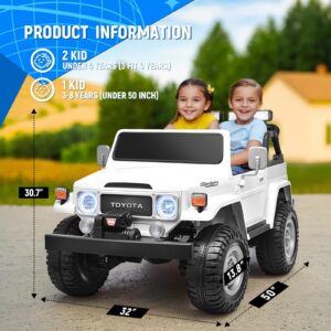 Joywhale 24V 2 Seater Kids Ride on Truck Licensed Toyota Land Cruiser FJ40 4WD Battery Powered Electric Car, with 4x75W Engine, Remote Control, Soft Braking, Easy-Drag, Suspension & Car Cover, White