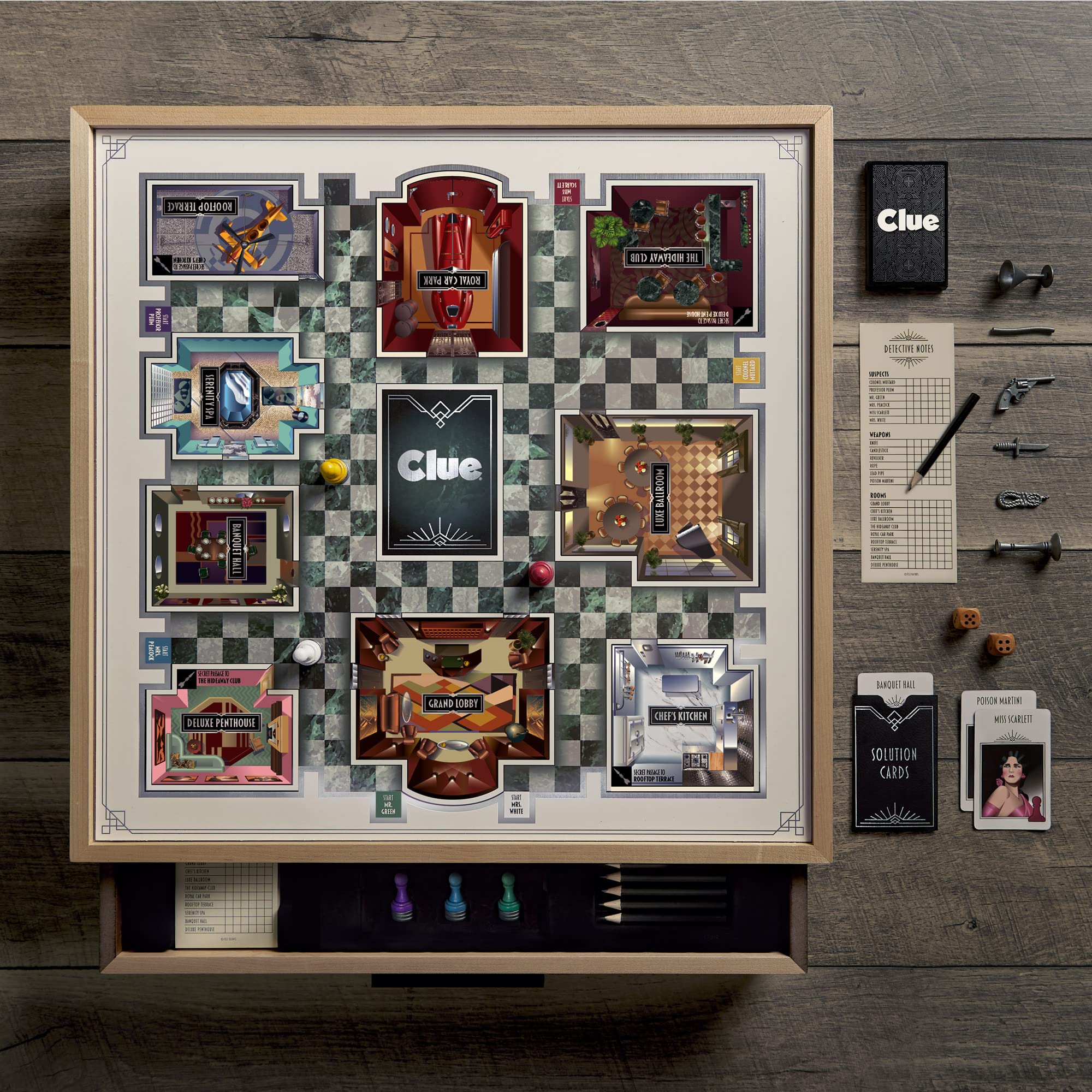 WS Game Company Clue Luxe Edition with Solid Maple Wood Cabinet