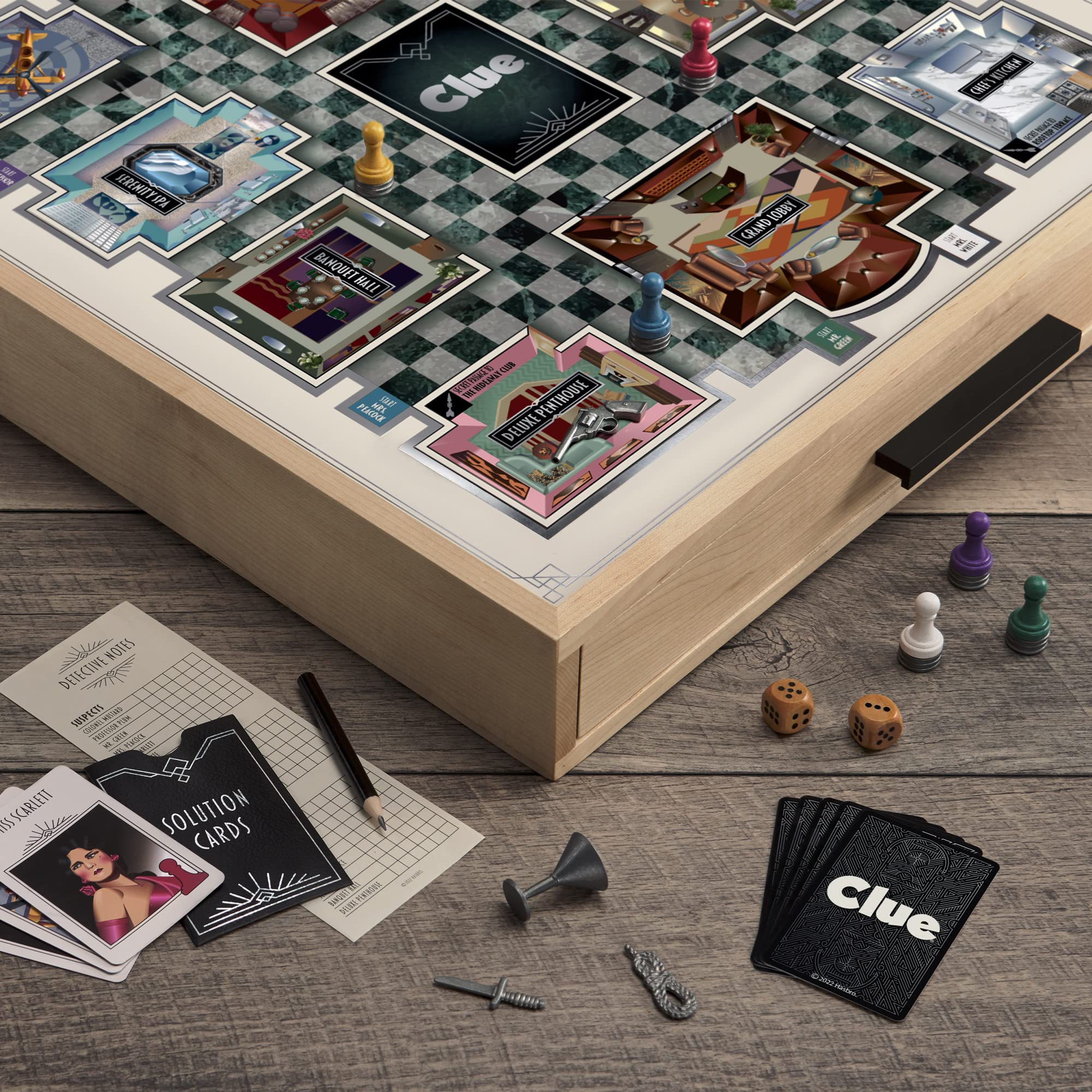 WS Game Company Clue Luxe Edition with Solid Maple Wood Cabinet