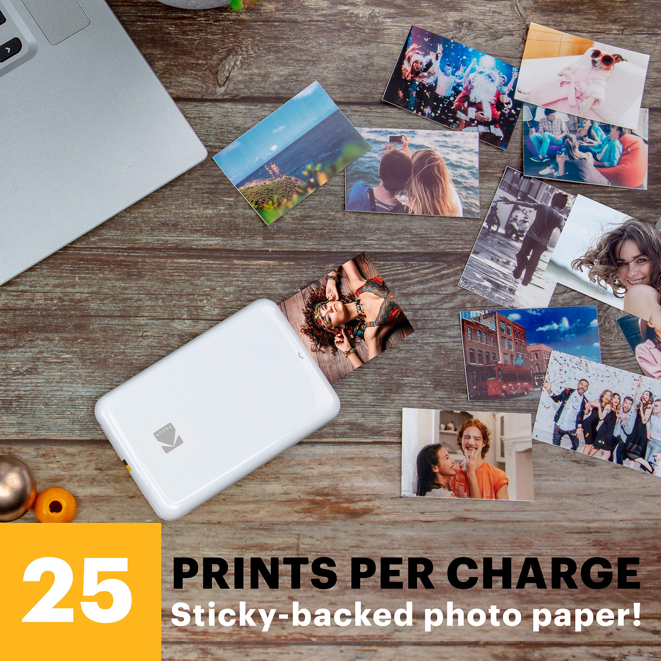 Kodak Step Wireless Mobile Photo Mini Printer (White) Compatible w/iOS & Android, NFC & Bluetooth Devices & 2"x3" Premium Instant Photo Paper (20 Pack)