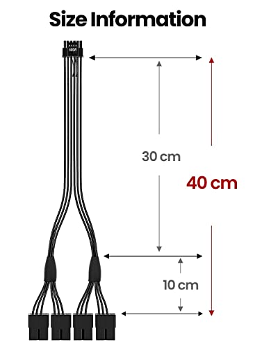 Fasgear PCI-e 5.0 Extension Cable: 16Pin(12+4) Male to PCIE 5.0 4x8(6+2) Pin Female Sleeved Extension Cable, 40cm 12VHPWR Cable Compatible for GPU GeForce RTX 3090Ti & RTX 4080 4090 (16AWG/Black)