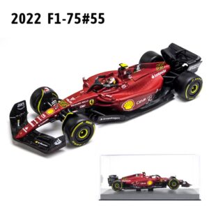 XTD Bburago 1:43 2022 F1 Ferrari F1-75 #55 Sainz Alloy Luxury Vehicle Diecast Cars Model Toy Collection Gift (2022 F1-75 #55 Acrylic Box) Red