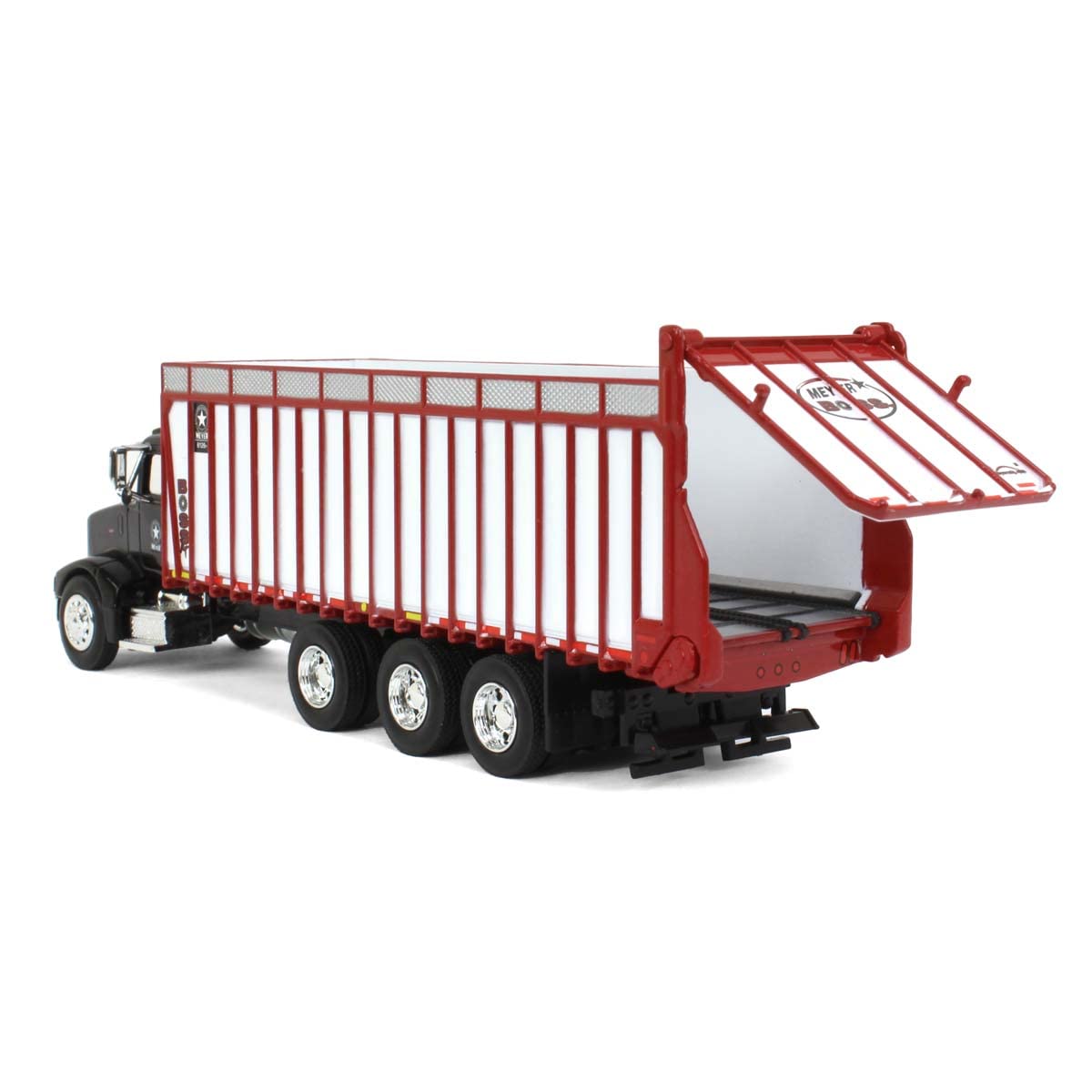 Spec Cast 1/64 Black Peterbilt 385 w/Red & White Meyer 8126RT Boss Forage Box MEY-003