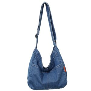 rtggsel unisex denim messenger bag large hobo crossbody bag with multiple pockets jeans tone shoulder tote handbag