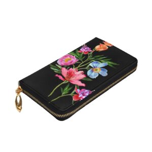 Hand Painted Flower Women'S Leather Long Clutch Wallet =>> 7.48x4.13 Inch Comfortable, Lightweight, Waterproof, Durable.