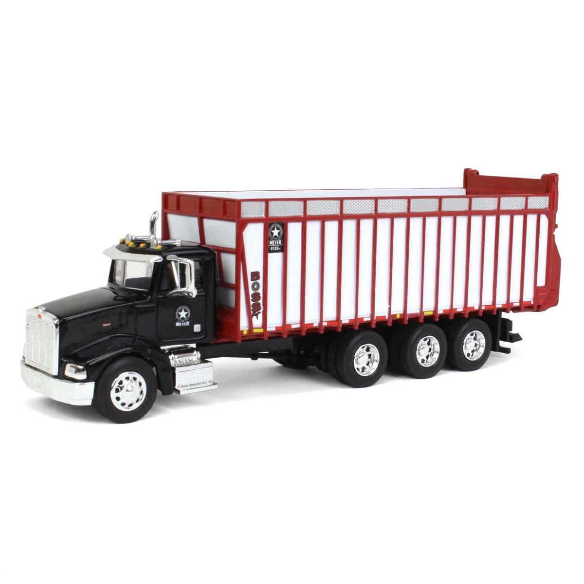 Spec Cast 1/64 Black Peterbilt 385 w/Red & White Meyer 8126RT Boss Forage Box MEY-003