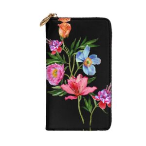 Hand Painted Flower Women'S Leather Long Clutch Wallet =>> 7.48x4.13 Inch Comfortable, Lightweight, Waterproof, Durable.