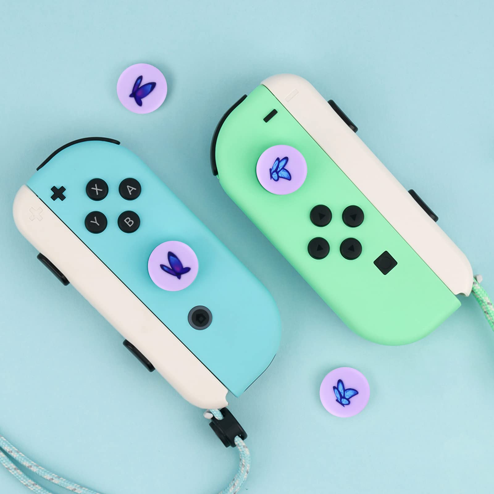 DLseego Butterfly 4PCS Thumb Grips Caps for Switch/Switch OLED/Switch Lite Soft Silicone Joy Con Joystick Cover Protective Cute Animal Cartoon Analog Button Caps - Purple