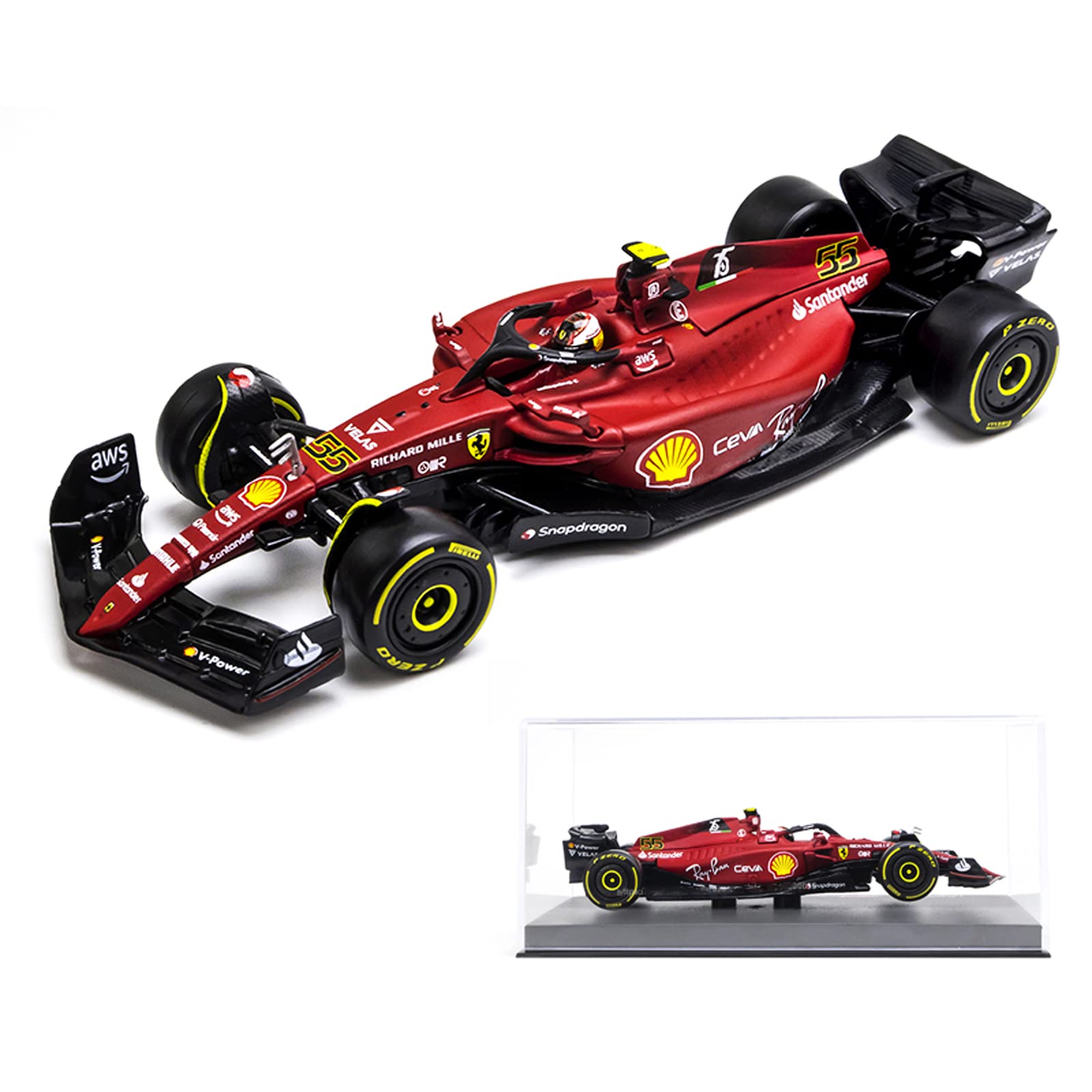 XTD Bburago 1:43 2022 F1 Ferrari F1-75 #55 Sainz Alloy Luxury Vehicle Diecast Cars Model Toy Collection Gift (2022 F1-75 #55 Acrylic Box) Red