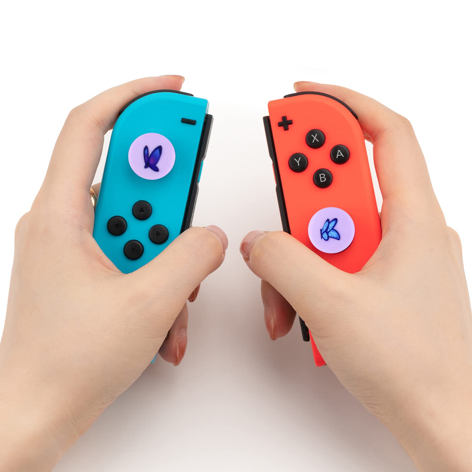 DLseego Butterfly 4PCS Thumb Grips Caps for Switch/Switch OLED/Switch Lite Soft Silicone Joy Con Joystick Cover Protective Cute Animal Cartoon Analog Button Caps - Purple