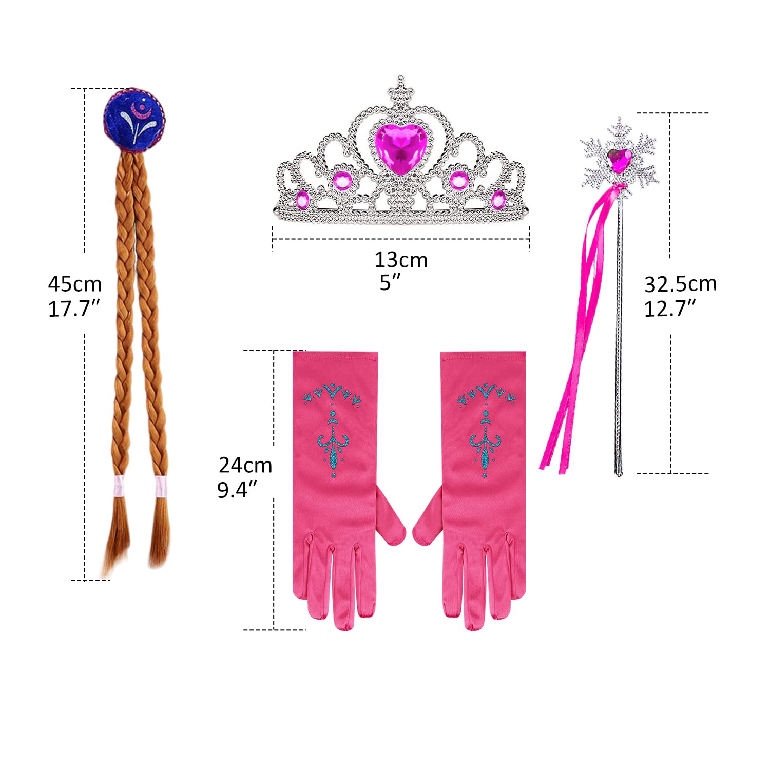 Princess Costume for Girls Tiara Wand Gloves Wig Toddler Kids Halloween Outfit Dress Up Clothes Pretend Play, 7Y-8Y