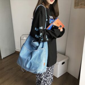 RTGGSEL Unisex Denim Messenger Bag Large Hobo Crossbody Bag with Multiple Pockets Jeans Tone Shoulder Tote HandBag