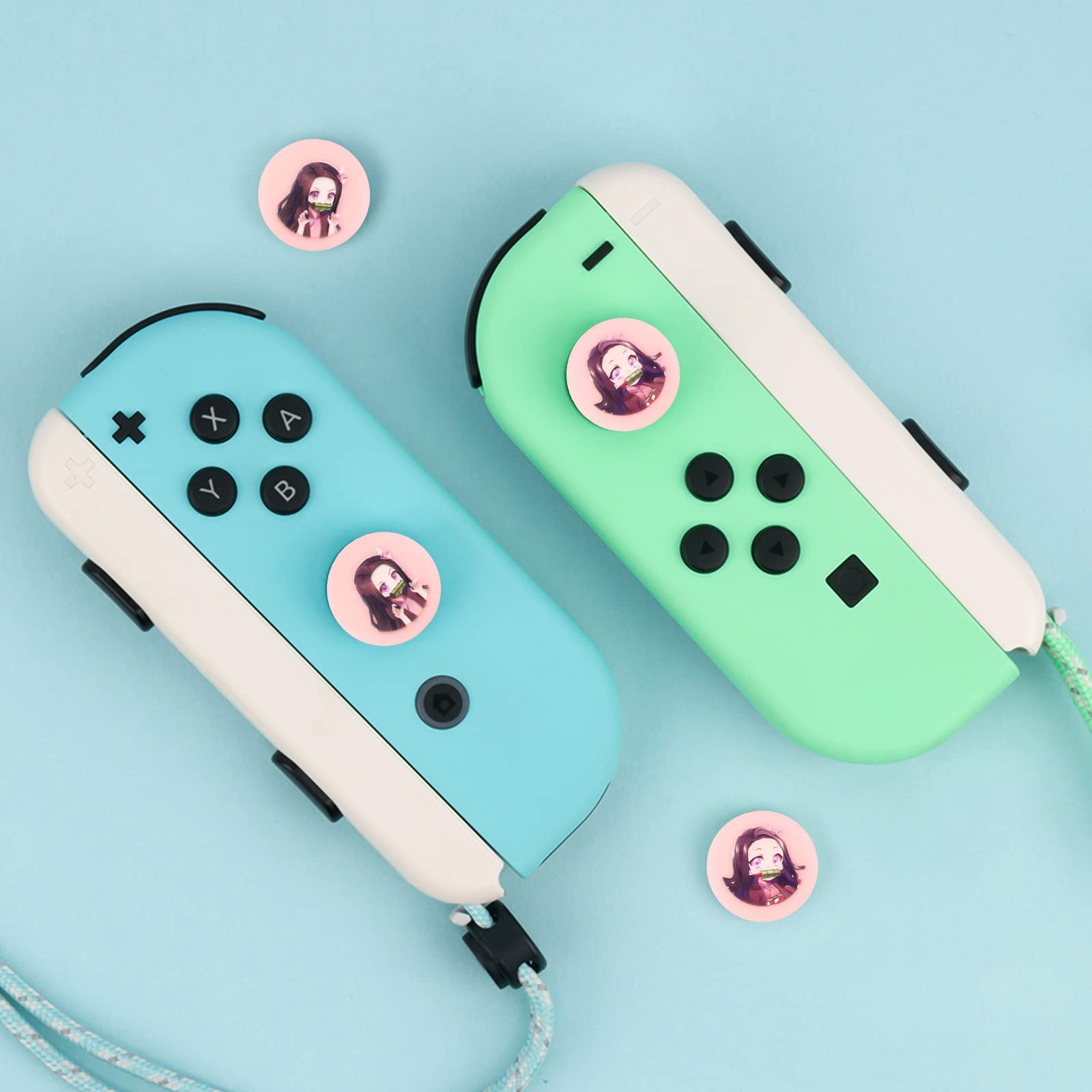 DLseego Kamado Nezuko 4PCS Thumb Grips Caps for Switch/Switch OLED/Switch Lite Soft Silicone Joy Con Joystick Cover Protective Japanese Amine Cartoon Analog Button Caps - Pink