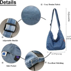 RTGGSEL Unisex Denim Messenger Bag Large Hobo Crossbody Bag with Multiple Pockets Jeans Tone Shoulder Tote HandBag