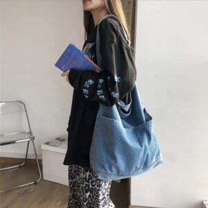 RTGGSEL Unisex Denim Messenger Bag Large Hobo Crossbody Bag with Multiple Pockets Jeans Tone Shoulder Tote HandBag