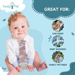 Tasty Tie Teething Tie, 3-in-1 Clip-on Baby Tie, Crinkle Toy & Silicone Teether for 3-6-9-12-18 Month Babies, Unique Baby Boy Gift or Stocking Stuffer, Elephant Style