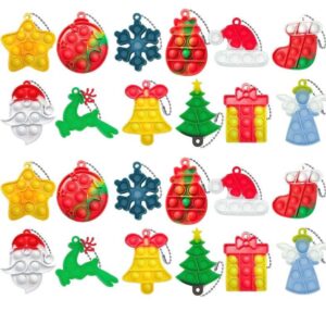 24 pcs christmas mini pop keychain fidget toy, mini push pop bubble fidget sensory toy keychains, christmas pop fidget toys, and decorations for kids party favors decors