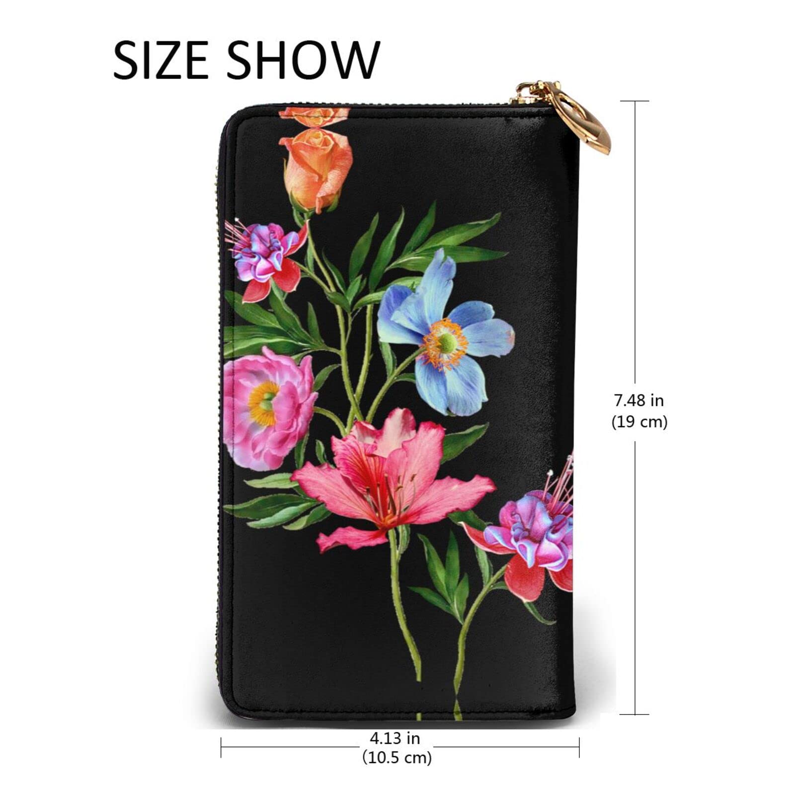 Hand Painted Flower Women'S Leather Long Clutch Wallet =>> 7.48x4.13 Inch Comfortable, Lightweight, Waterproof, Durable.