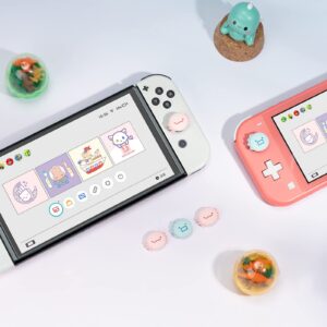 GeekShare Cute Silicone Joycon Thumb Grip Caps, Joystick Cover Compatible with Nintendo Switch/OLED/Switch Lite,4PCS - Dinosaur & Axolotl