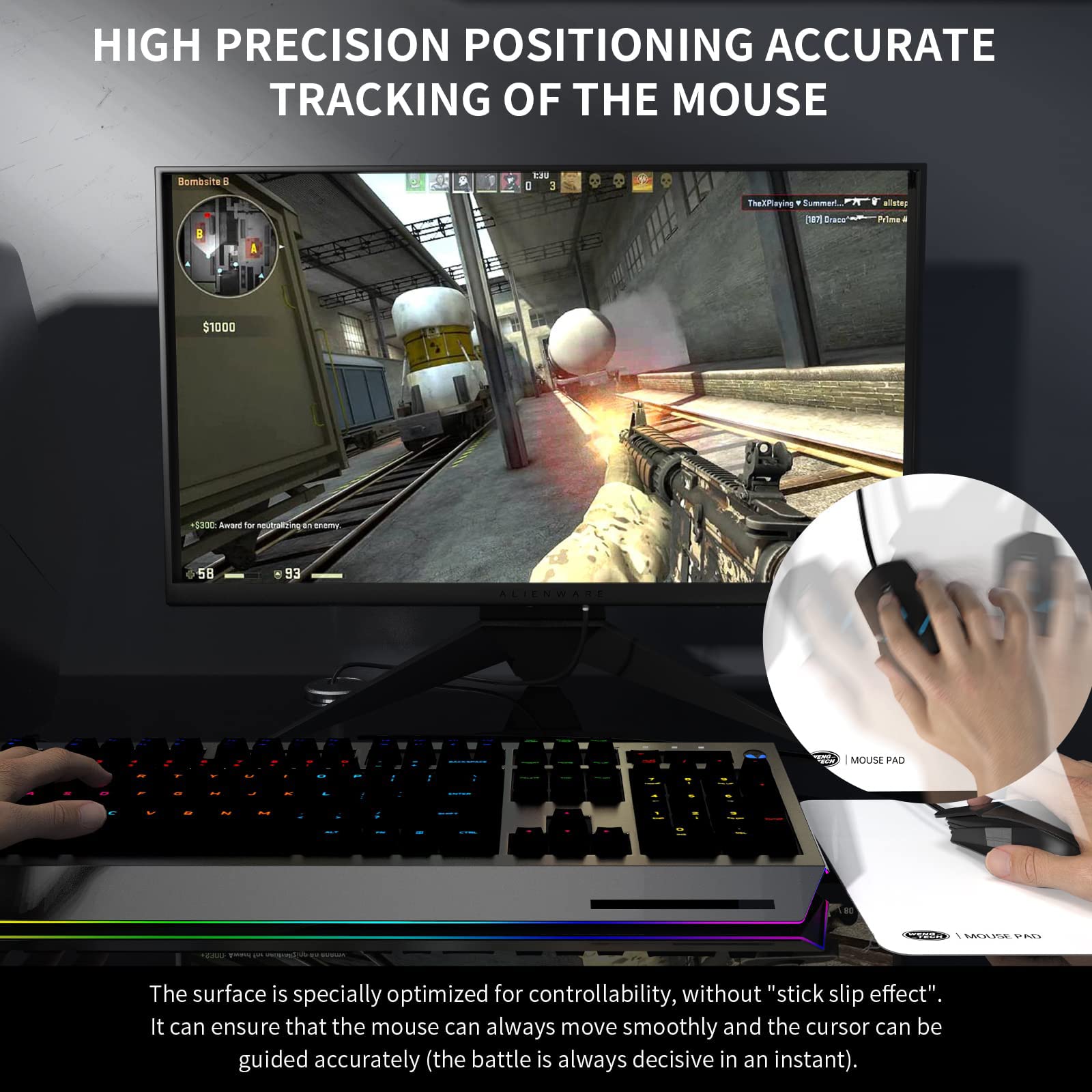 WengTech Teflon Coating Gaming Mouse Pad - Optimized for Gaming Sensor, Precise Positioning, Ultra-Thin, Stable Output, Non-Slip, Waterproof (Classic White, 13.7x9.4x0.02 inches)