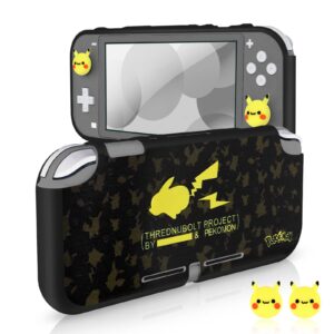 dlseego flash pika switch lite protective case cool soft tpu shell shockproof scratch resistant cover joy con japanese amine skin with 2pcs lovely cartoon thumb grips caps for switch 2019 - black