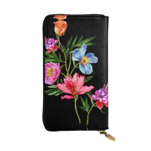 hand painted flower women's leather long clutch wallet =>> 7.48x4.13 inch comfortable, lightweight, waterproof, durable.