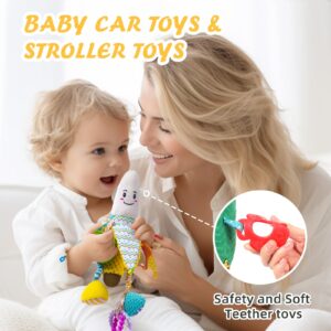 Jollybaby Stroller Rattle Toys for Car Seat Parm, Fruit Plush Hanging Infant Crib Bed Travel Activity Ring Bell with Crinkle, Squeaky & Teether for Boys Girls(Banana)