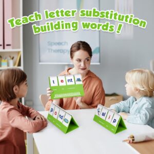 Aizweb CVCC & CCVC Word Builder,Phonics Games Flash Card for Preschool Kindergarten Classroom,Special Education Reading Manipulative Spelling Toy for Learning Activity Teacher School Supplies