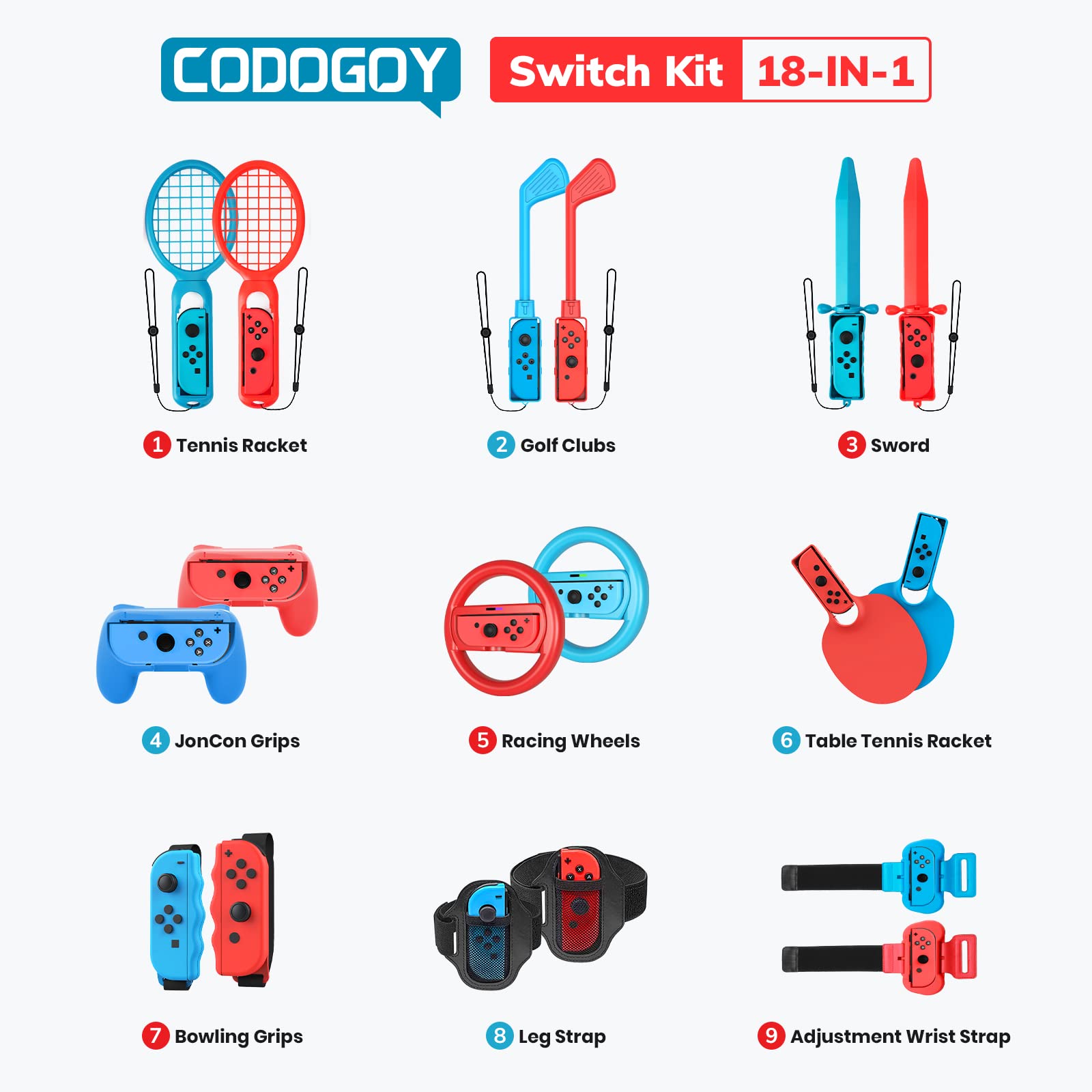 Switch Sports Accessories - CODOGOY 18 in 1 Switch Sports Accessories Bundle for Nintendo Switch Sports, Family Accessories Kit Compatible with Switch/Switch OLED Sports Games