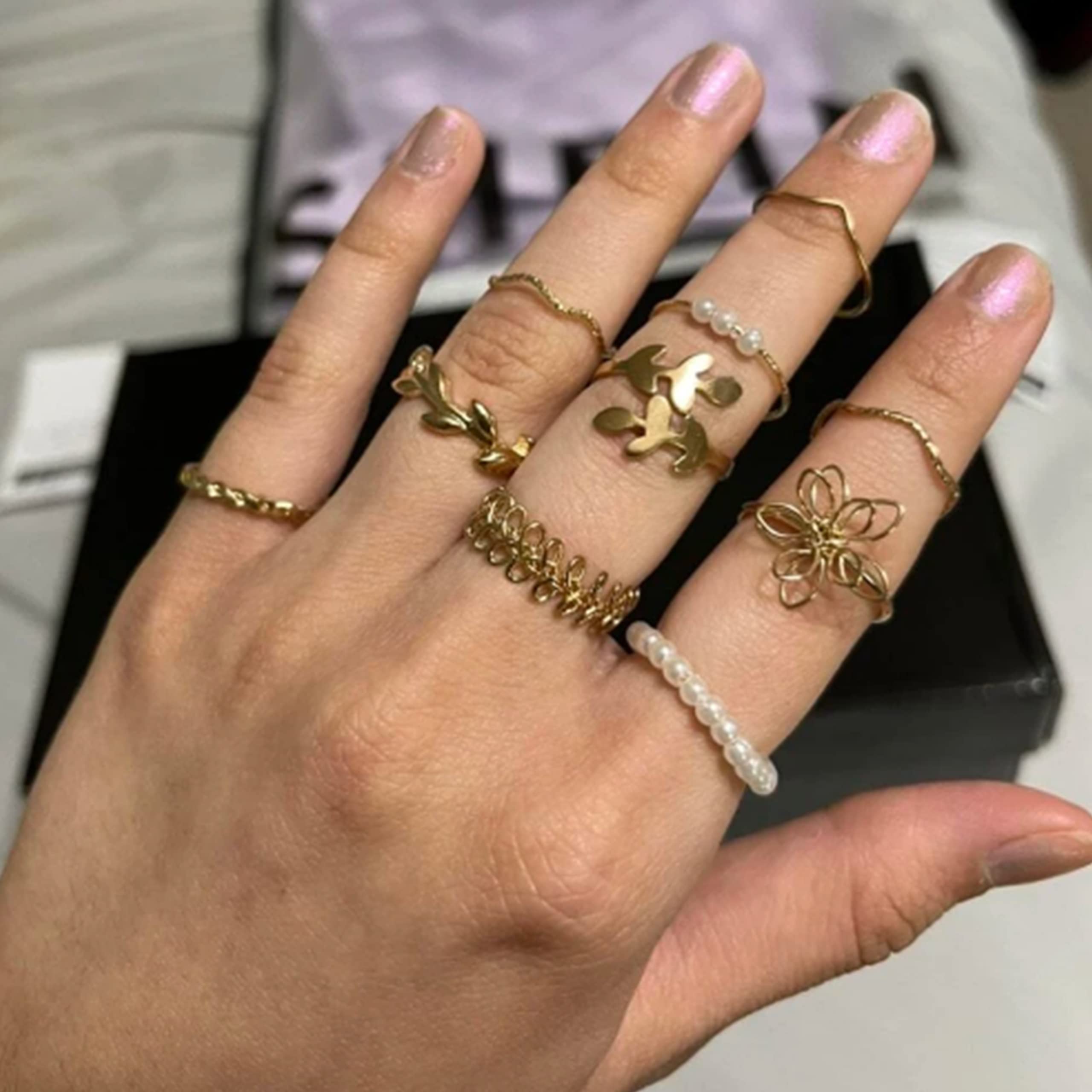 HUASAI Gold Stackable Rings for Women Non Tarnish Cute Rings for Teens Trendy Stuff Boho Moon Star Butterfly Rings Stacking Knuckle Finger Rings Set Jewelry Gifts