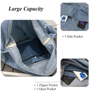 RTGGSEL Unisex Denim Messenger Bag Large Hobo Crossbody Bag with Multiple Pockets Jeans Tone Shoulder Tote HandBag