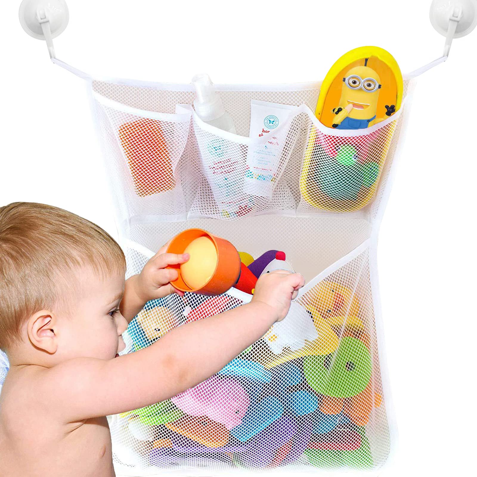 4 Mesh Bath Toy Holder, Storage Bag with 2 Ultra Strong Sucker, Make Baby Bath Toy Easy Storage-Kids&Babby