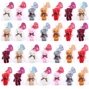 Tedyle 28PCS Valentines Day Gift Cards for Kids with Bear Plush Toys,Mini Stuffed Animal Plush Toys Keychains for Valentines Party Favor Supplies,Classroom Exchange,Game Prizes,Gift for boys girls