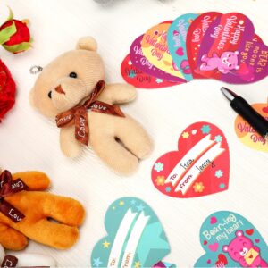 Tedyle 28PCS Valentines Day Gift Cards for Kids with Bear Plush Toys,Mini Stuffed Animal Plush Toys Keychains for Valentines Party Favor Supplies,Classroom Exchange,Game Prizes,Gift for boys girls