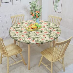 Leaf Round Fitted Tablecloth Cover,Hawaiian Aloha Hibiscus Print Elastic Edged Polyester Fitted Table Cover, XLarge, Fit Round Tables up 59"-63" Diameter, for Kitchen Dining Party Spring Summer