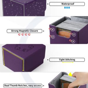 ZLCA Card Deck Box with 2 Dividers for MTG Cards, Large Horizontal Card Storage Box Fits 150+ Single Sleeved Cards, PU Leather Commander Deck box for TCG CCG (Purple)