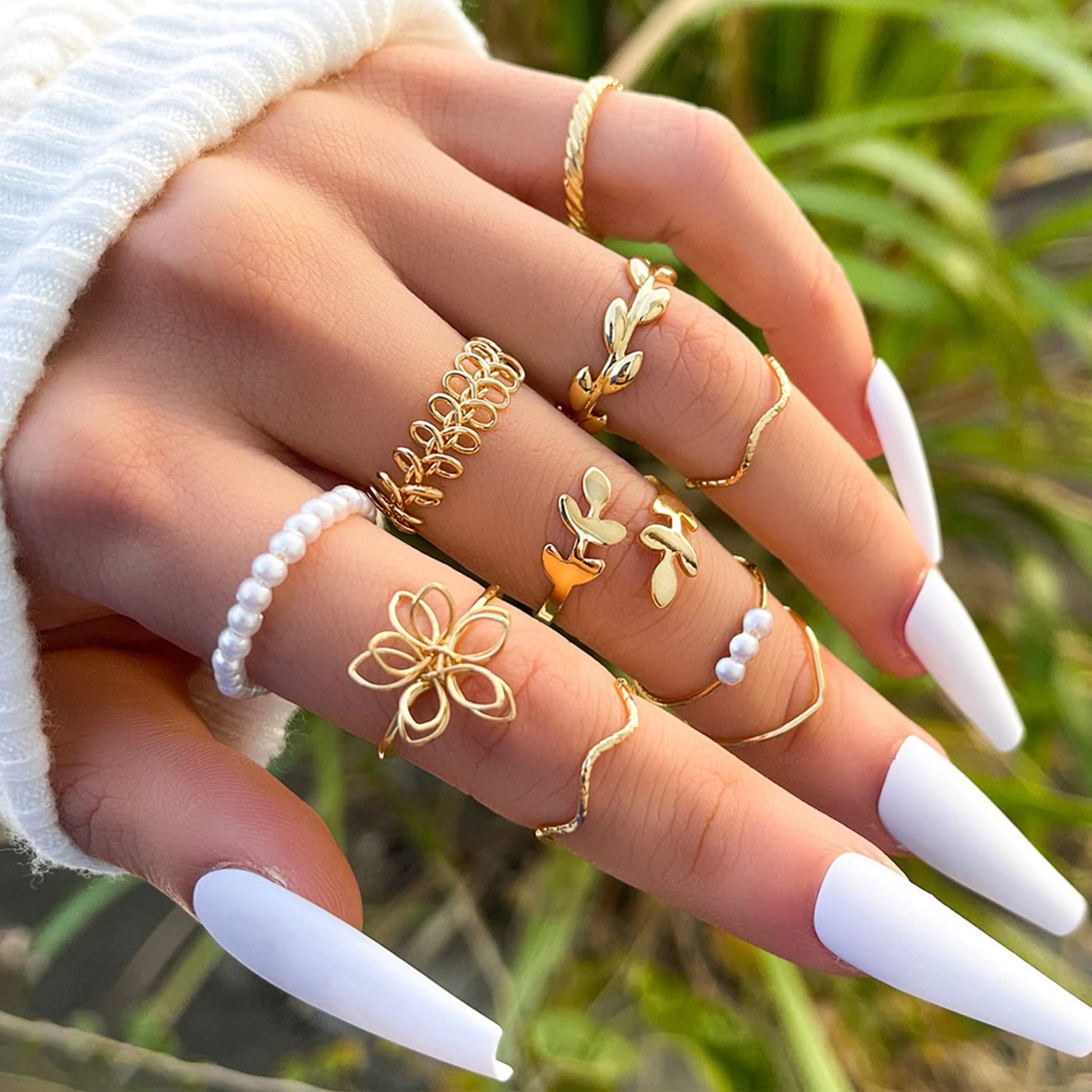 HUASAI Gold Stackable Rings for Women Non Tarnish Cute Rings for Teens Trendy Stuff Boho Moon Star Butterfly Rings Stacking Knuckle Finger Rings Set Jewelry Gifts