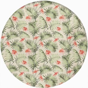 leaf round fitted tablecloth cover,hawaiian aloha hibiscus print elastic edged polyester fitted table cover, xlarge, fit round tables up 59"-63" diameter, for kitchen dining party spring summer