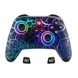 BINBOKPLAY Switch Controller, Wireless Switch Pro Controller for Switch/Switch Lite/Switch OLED, RGB Adjustable LED Wireless Remote Gamepad with Unique Crack/Motion control/Turbo/ALPS Joystick (Black)