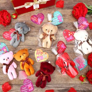 Tedyle 28PCS Valentines Day Gift Cards for Kids with Bear Plush Toys,Mini Stuffed Animal Plush Toys Keychains for Valentines Party Favor Supplies,Classroom Exchange,Game Prizes,Gift for boys girls