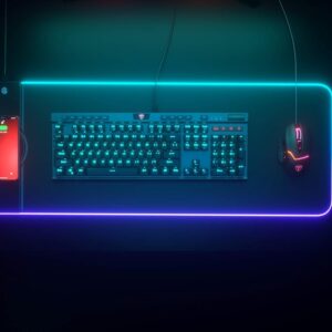 Large Gaming Mouse Pad,RGB Large Mouse Pad with 13 Lighting Modes,LED Big Keyboard Mousepads Mat,Non-Slip Base,Spill-Resistant Computer Desk Pad Mat for Gamer Esports Pros,31.5" × 11.81"