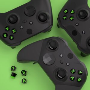 eXtremeRate ABXY Buttons for Xbox Series X & S Controller, Three-Tone Black & Clear with Green Classic Symbols Action Keys Replacement Buttons for Xbox One S/X, Elite Series 2 & 1 Wireless Controller