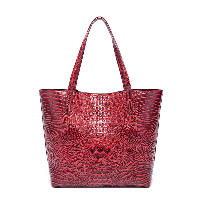 ZOSIVEB Leather Crocodile-Embossed Pattern With Women Handbags Large Tote Shoulder Bag Top Handle Satchel Hobo (Claret)