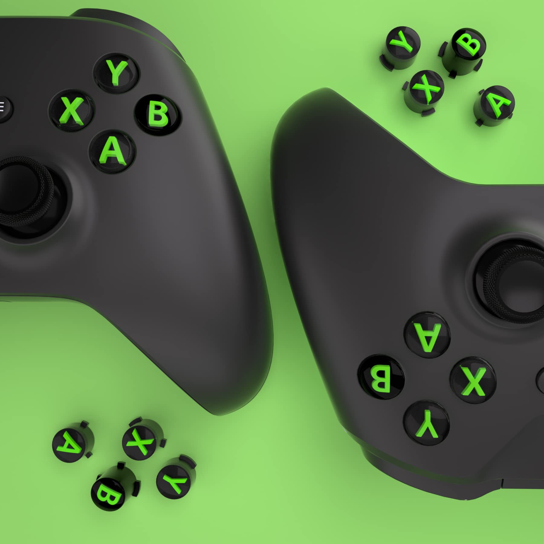 eXtremeRate ABXY Buttons for Xbox Series X & S Controller, Three-Tone Black & Clear with Green Classic Symbols Action Keys Replacement Buttons for Xbox One S/X, Elite Series 2 & 1 Wireless Controller