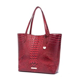 ZOSIVEB Leather Crocodile-Embossed Pattern With Women Handbags Large Tote Shoulder Bag Top Handle Satchel Hobo (Claret)