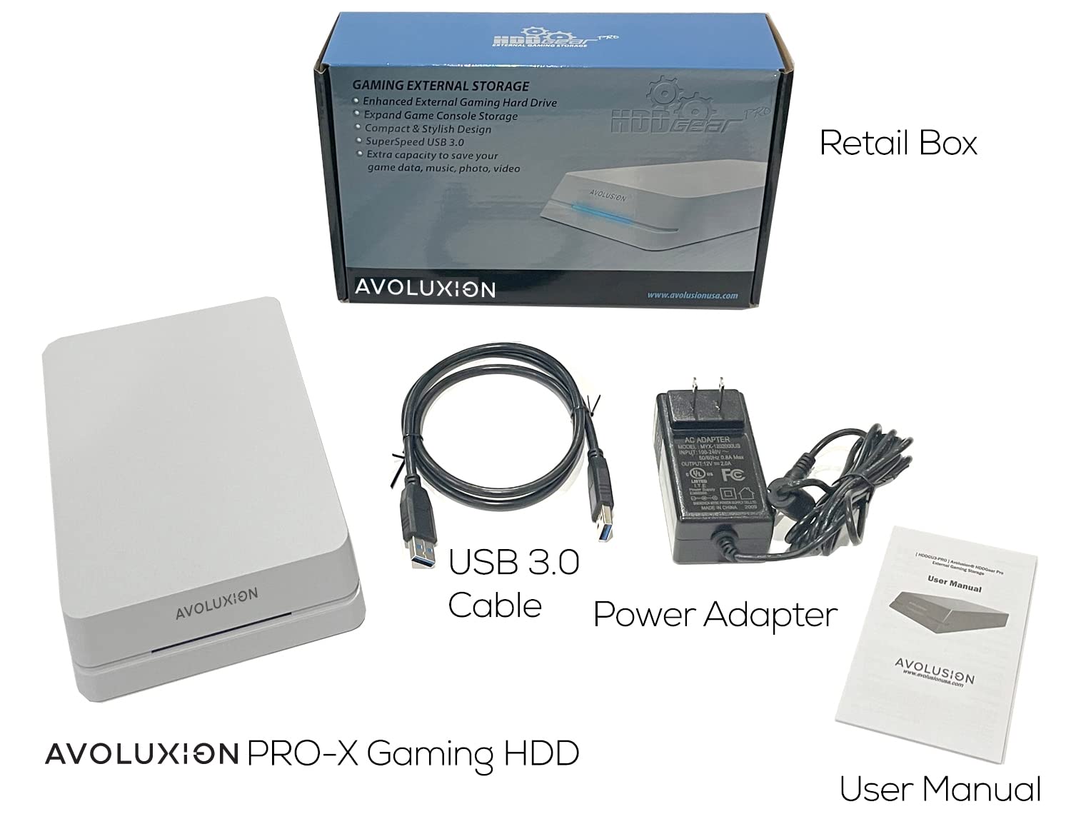 Avoluxion HDDGear Pro (White) 8TB 7200RPM USB 3.0 External Gaming Hard Drive (for PS5, Pre-formatted) (Renewed)