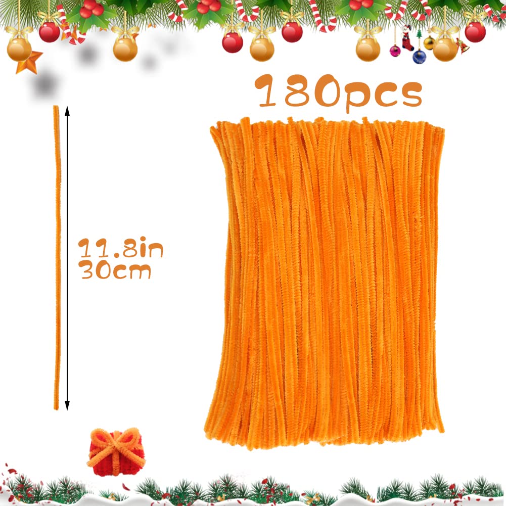 180 Pieces Pipe Cleaners Chenille Stem, Orange Craft Pipe Cleaners, 11.8inch Christmas Pipe Cleaners Chenille Stems for DIY Art Crafts Decorations Supplies (Golden)