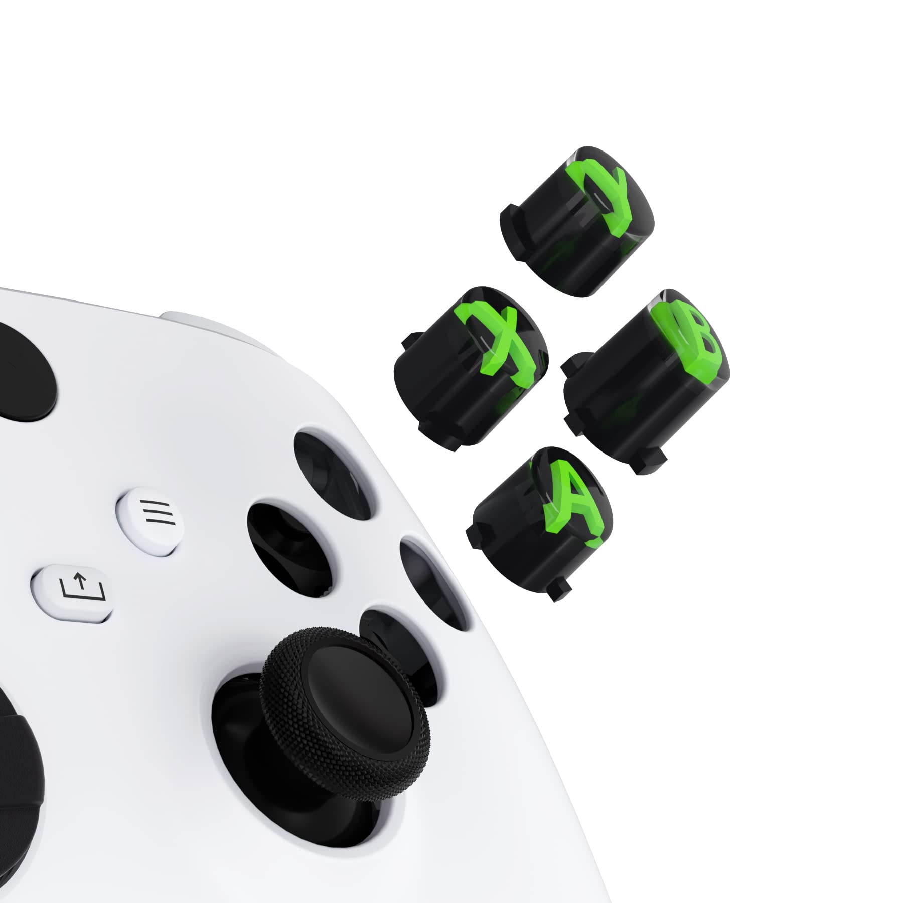 eXtremeRate ABXY Buttons for Xbox Series X & S Controller, Three-Tone Black & Clear with Green Classic Symbols Action Keys Replacement Buttons for Xbox One S/X, Elite Series 2 & 1 Wireless Controller